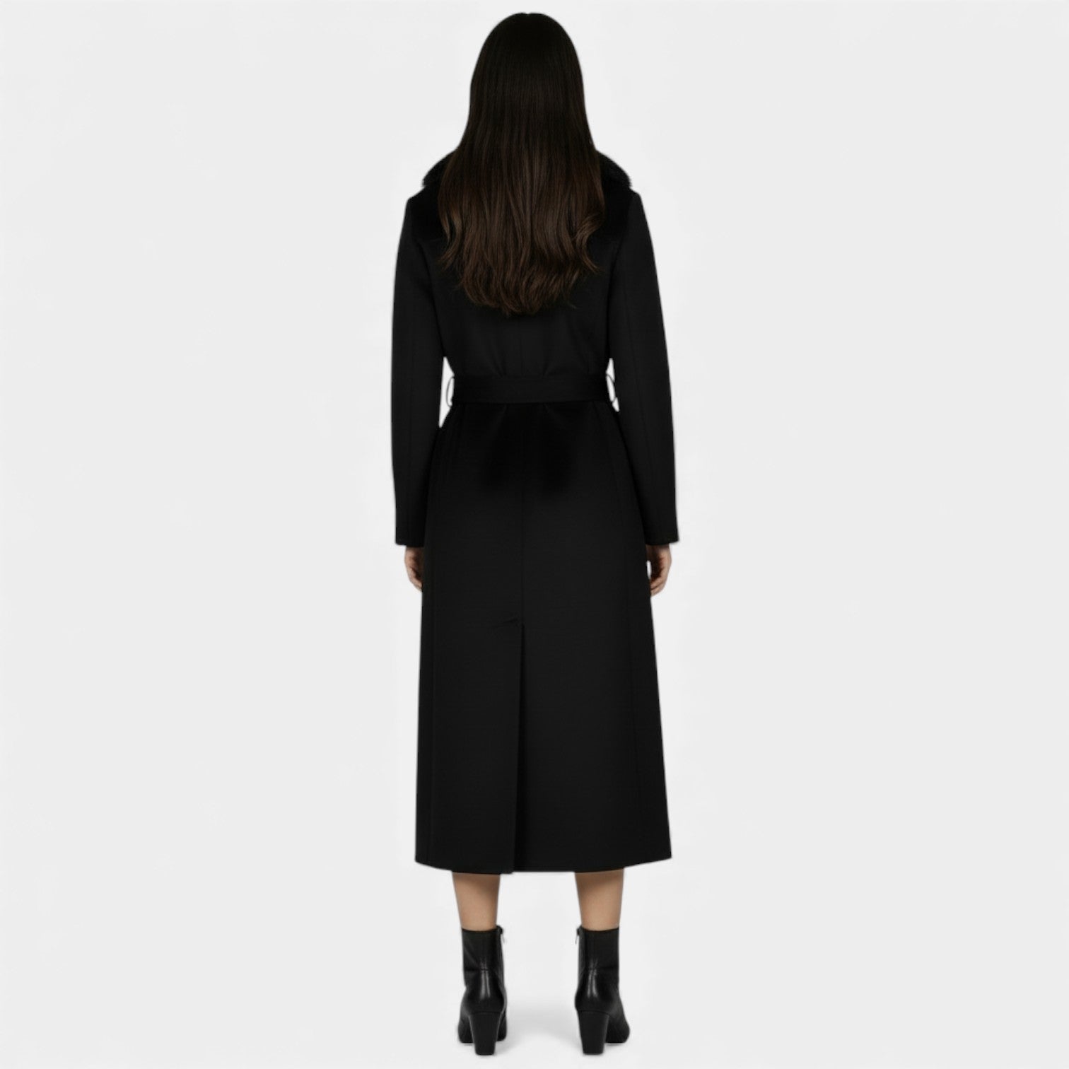 Women's Faux Fur Collar Belted Long Coat
