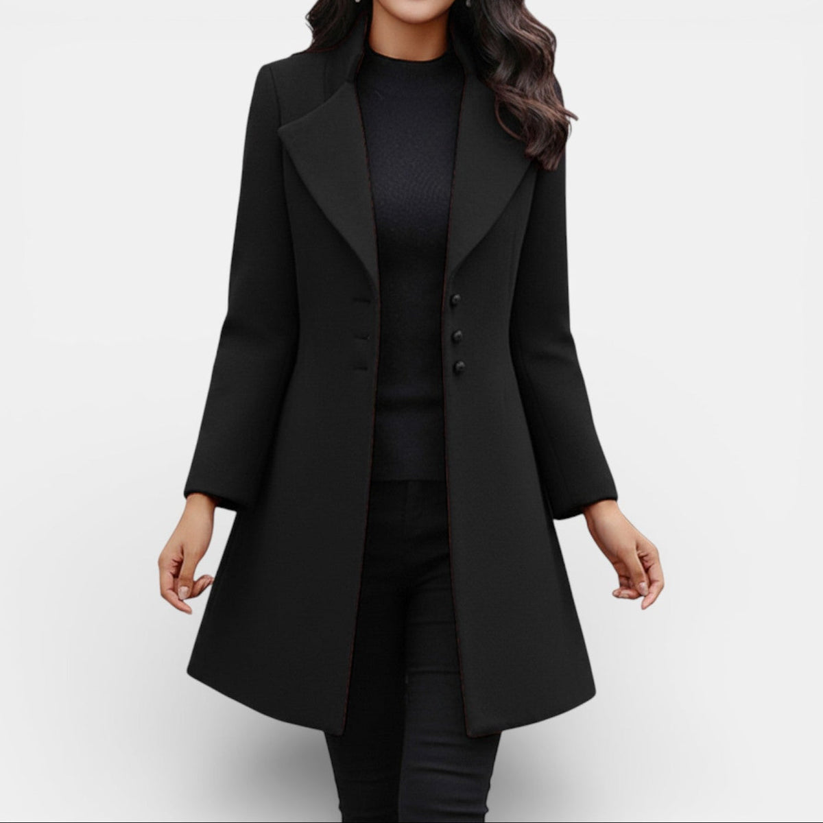 Manteau long ajusté pour femme avec revers crantés