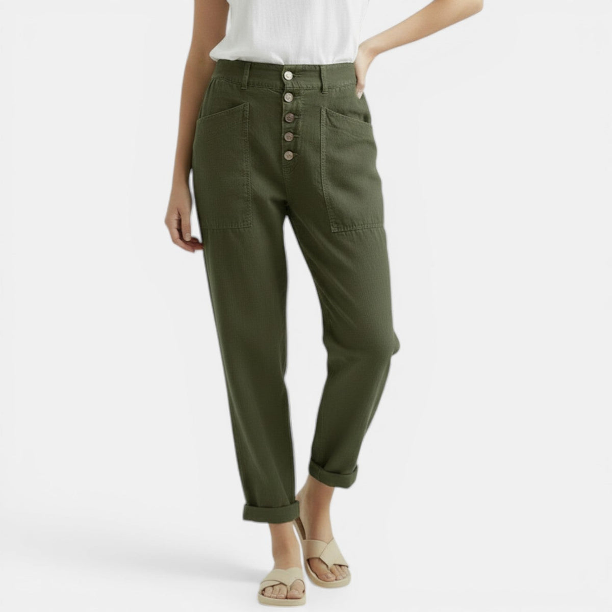 Women’s High-Waisted Relaxed Trousers with Patch Pockets