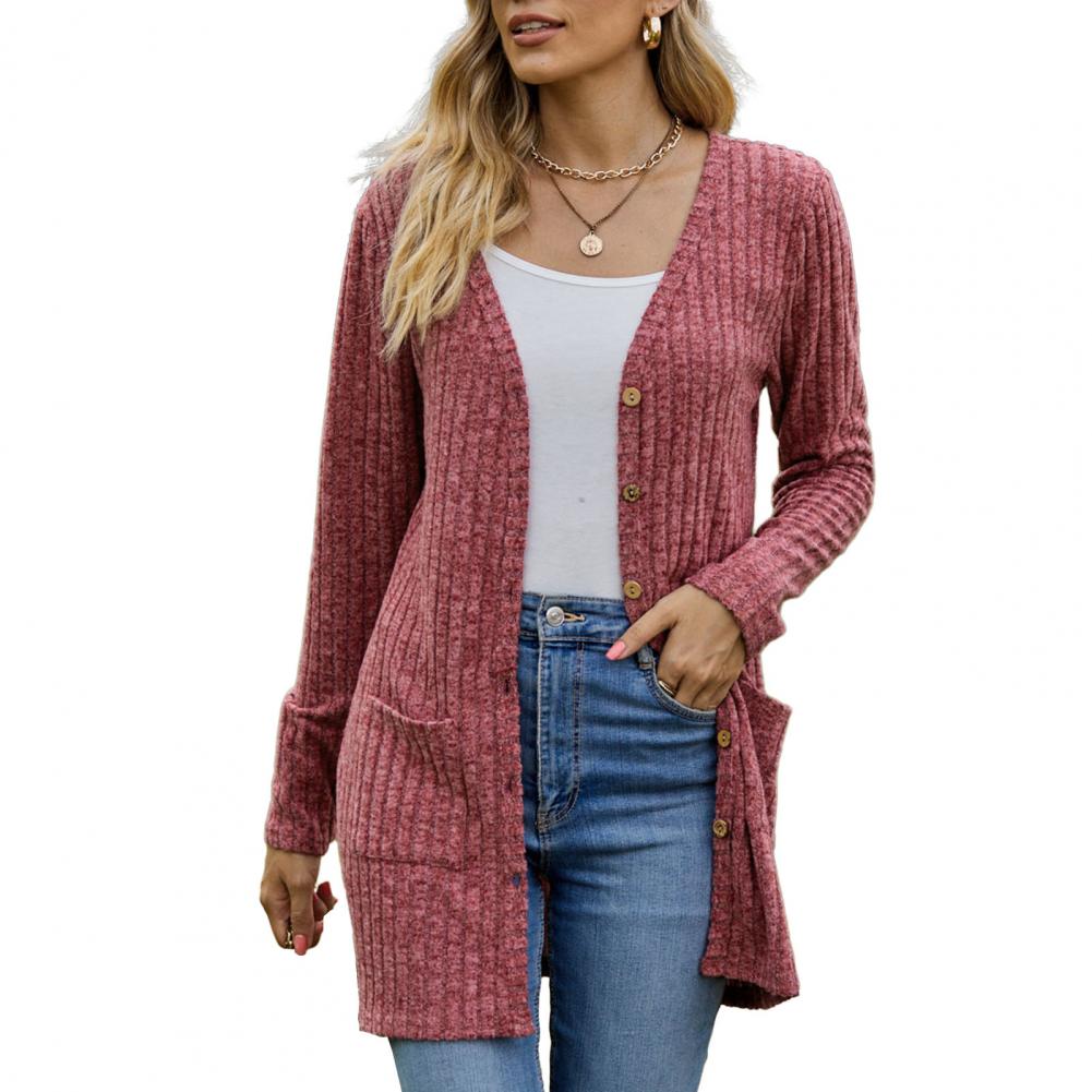 Cardigan boutonné côtelé long pour femme