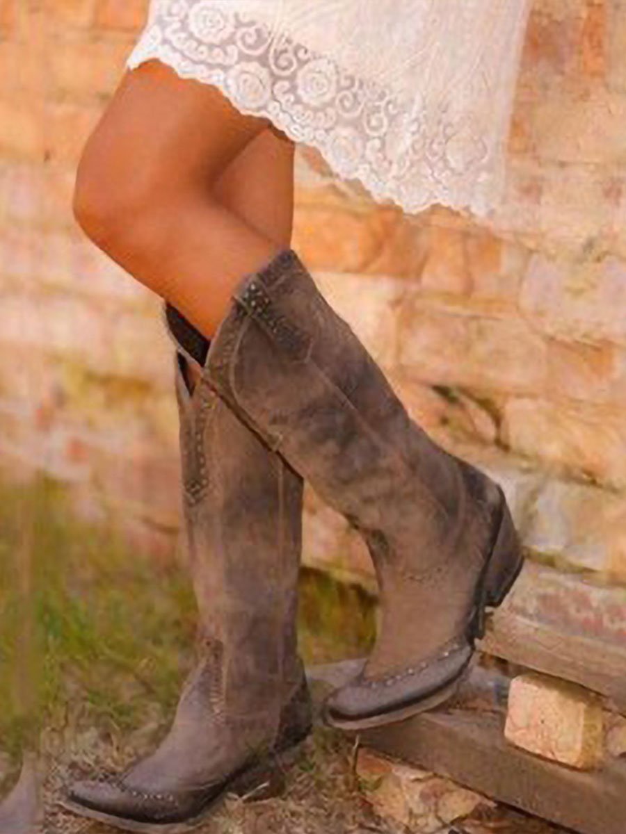 Bottes de cowboy montant jusqu'au genou pour femme | Bottes western en daim cloutées