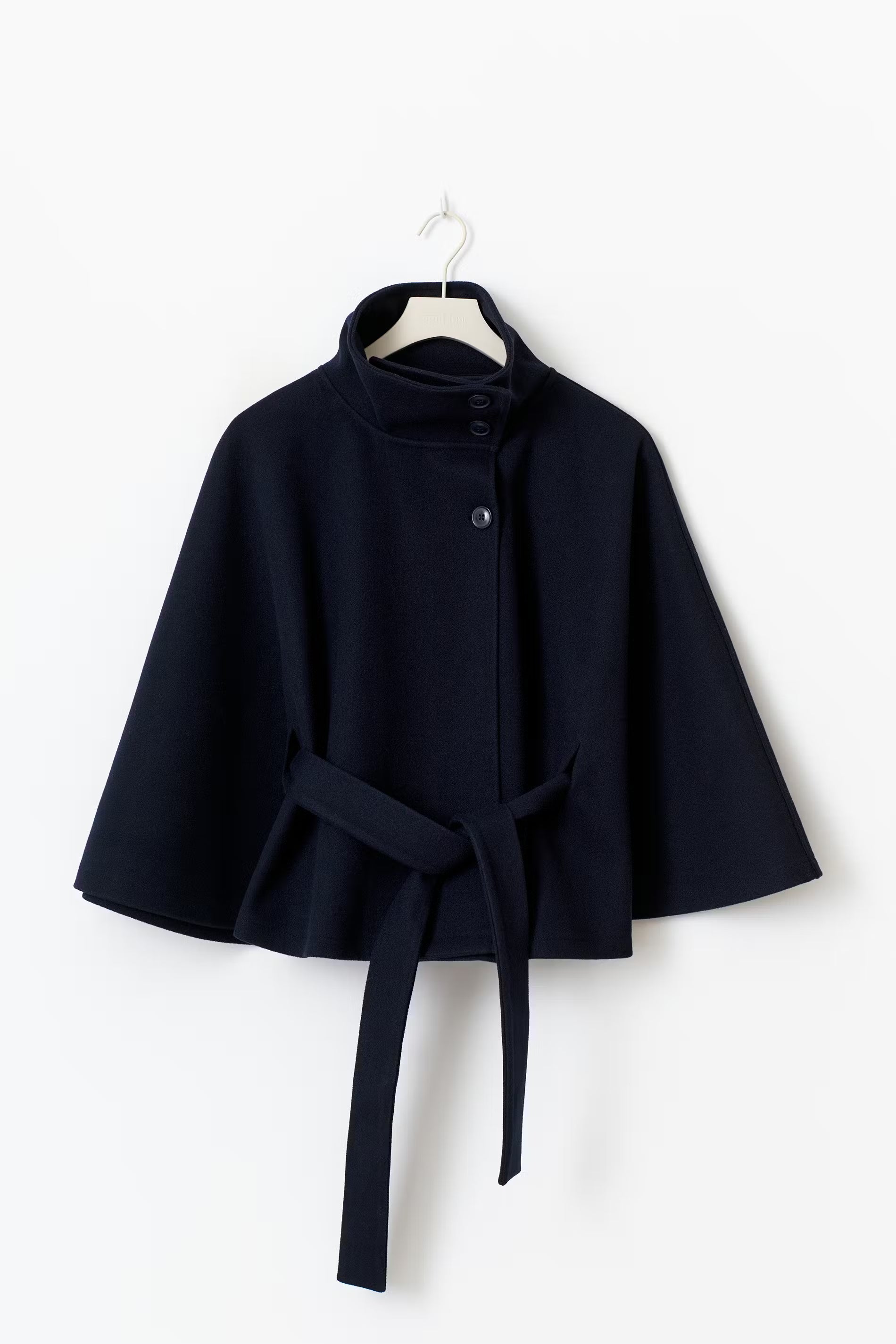 Women's Belted Cape Jacket with High Collar