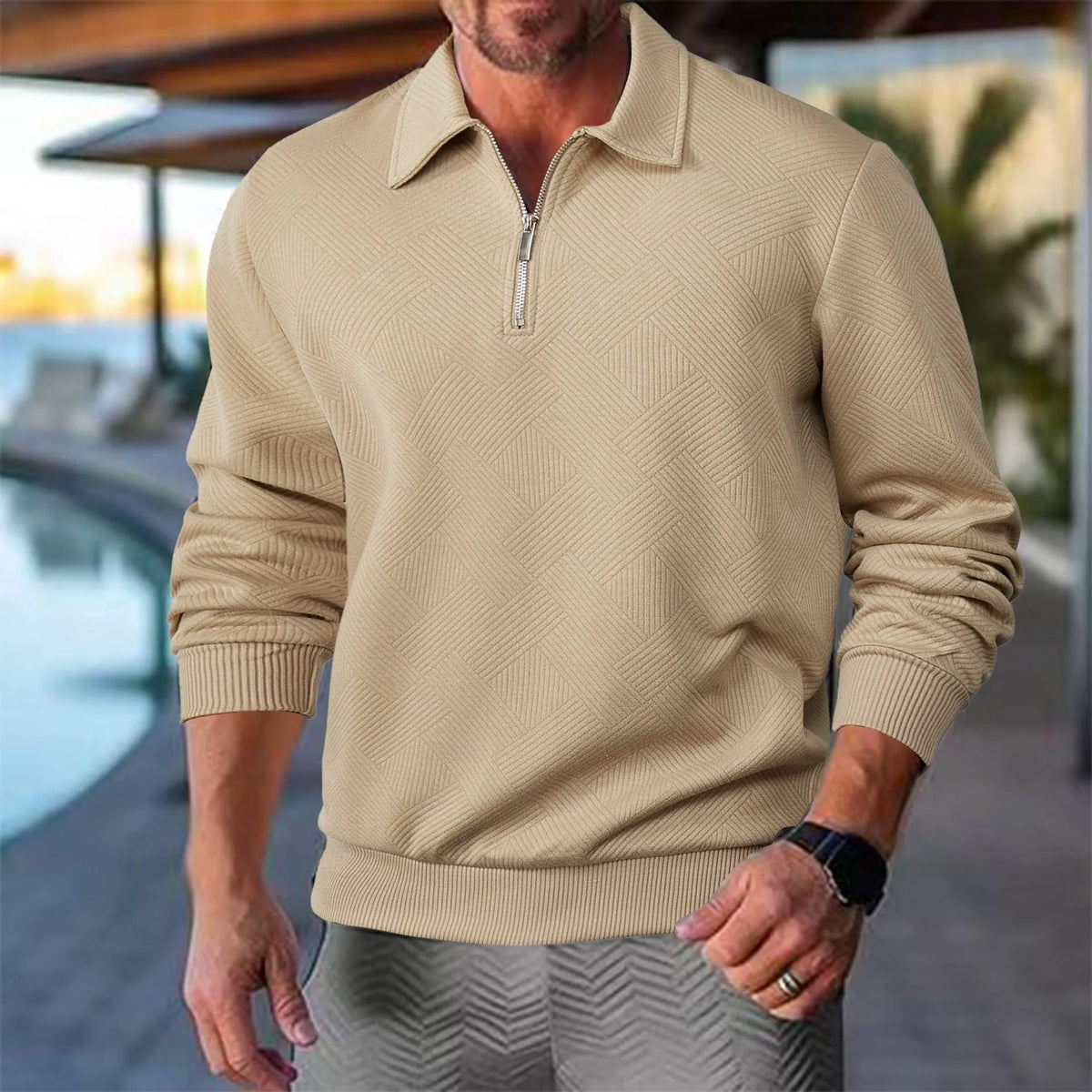 Men’s Textured Half-Zip Collared Sweatshirt