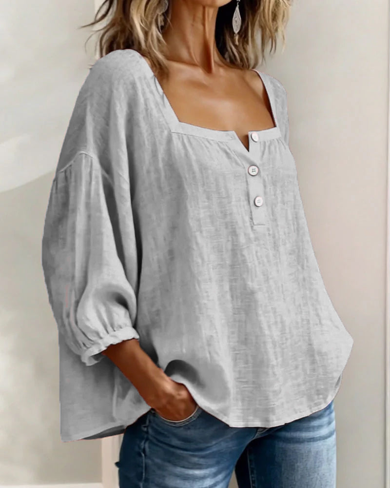 Women's Relaxed Square Neck Button Blouse
