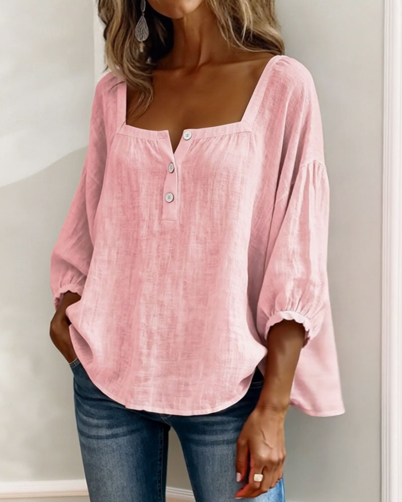 Women's Relaxed Square Neck Button Blouse