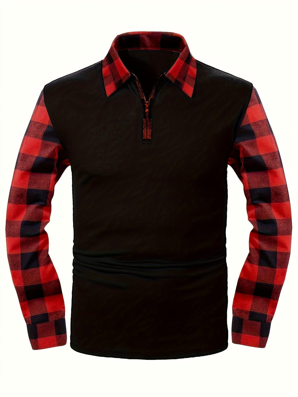 Chemise à carreaux demi-zippée pour homme | Manches contrastantes