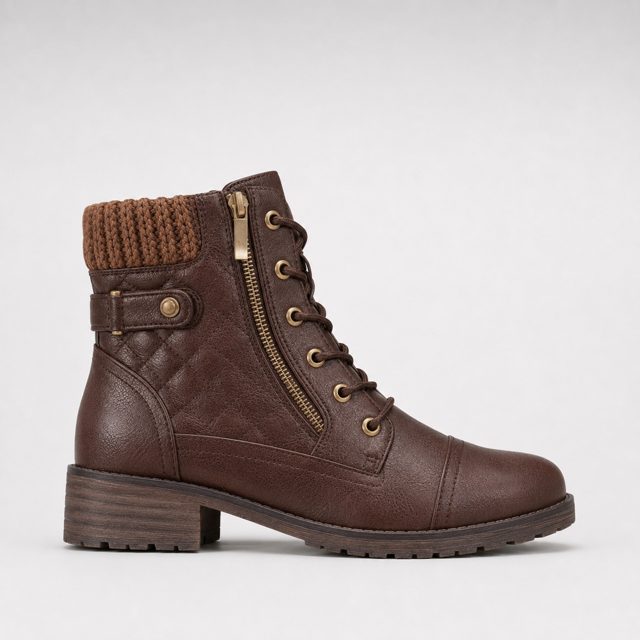 Bottines montantes à lacets pour femmes avec revers tricoté