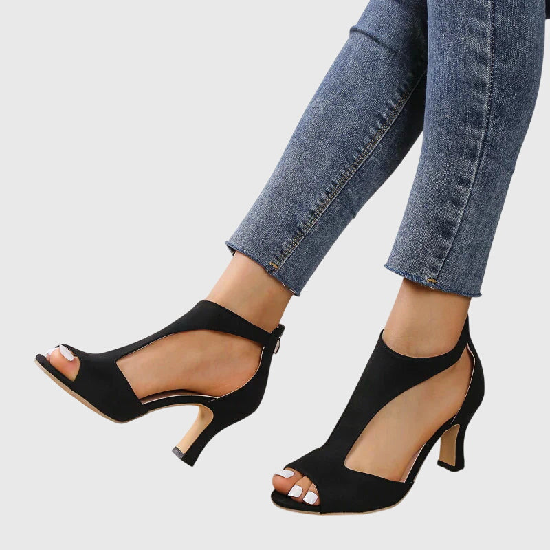 Peep-Toe Kitten Heel Sandals with Ankle Strap