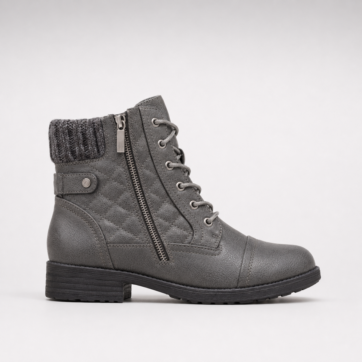 Bottines montantes à lacets pour femmes avec revers tricoté