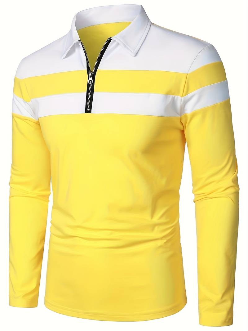 Men's Quarter Zip Colour Block Polo Shirt