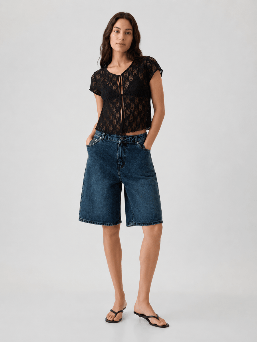 Women's Wide Leg Denim Bermuda Shorts