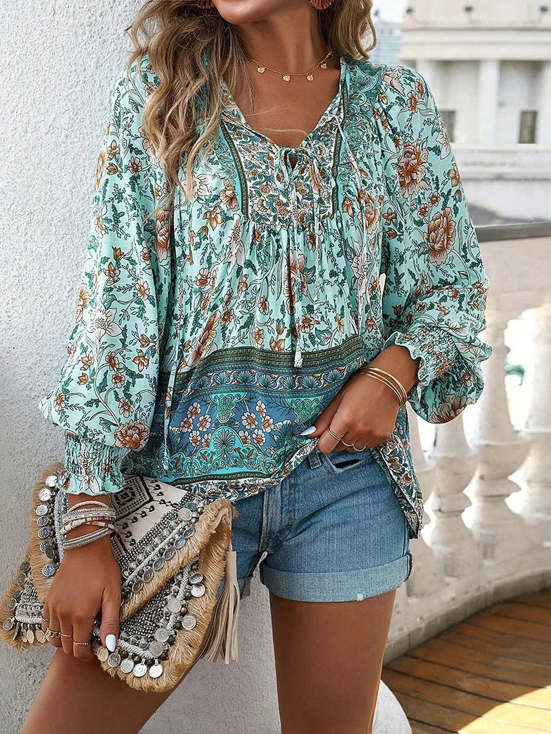 Women's Floral Boho V-Neck Blouse