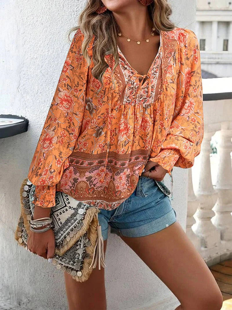 Women's Floral Boho V-Neck Blouse