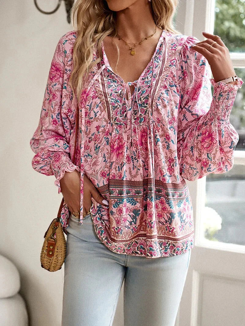 Women's Floral Boho V-Neck Blouse