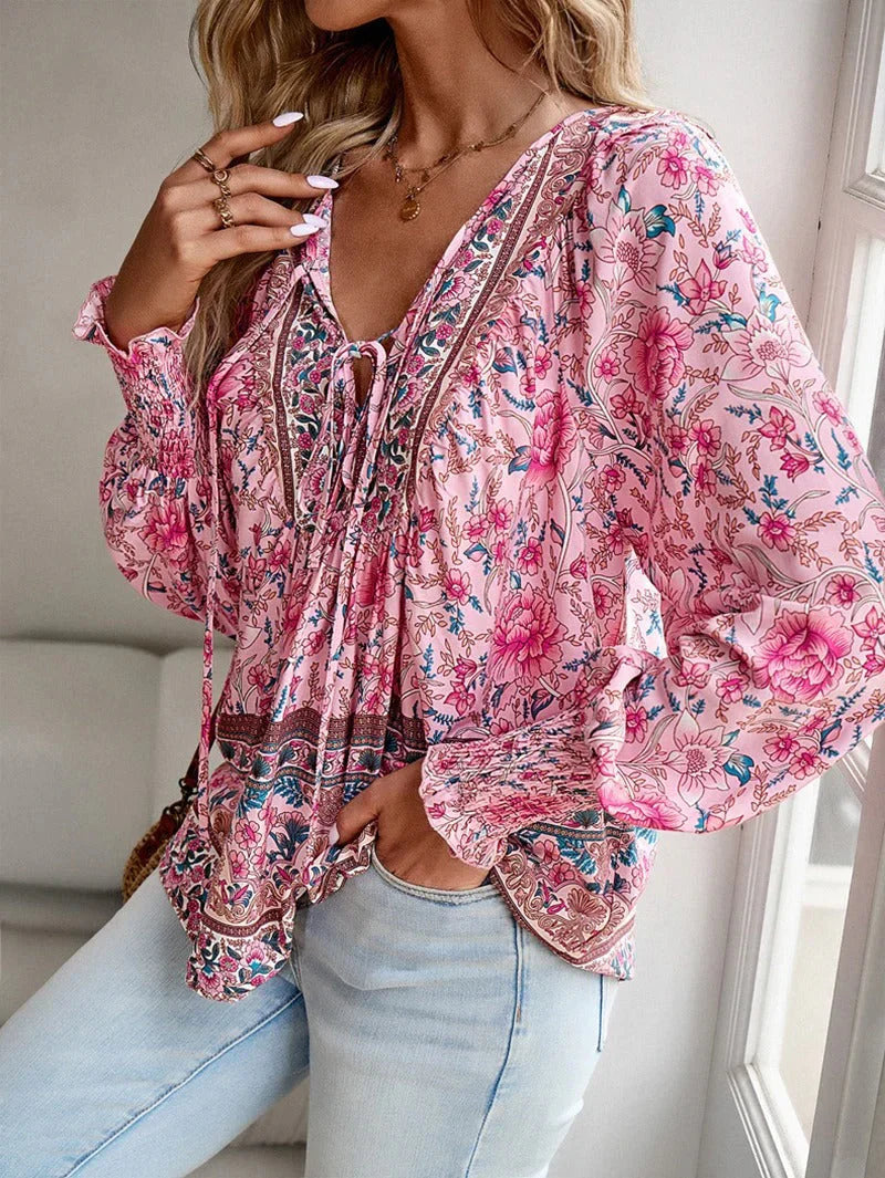 Women's Floral Boho V-Neck Blouse
