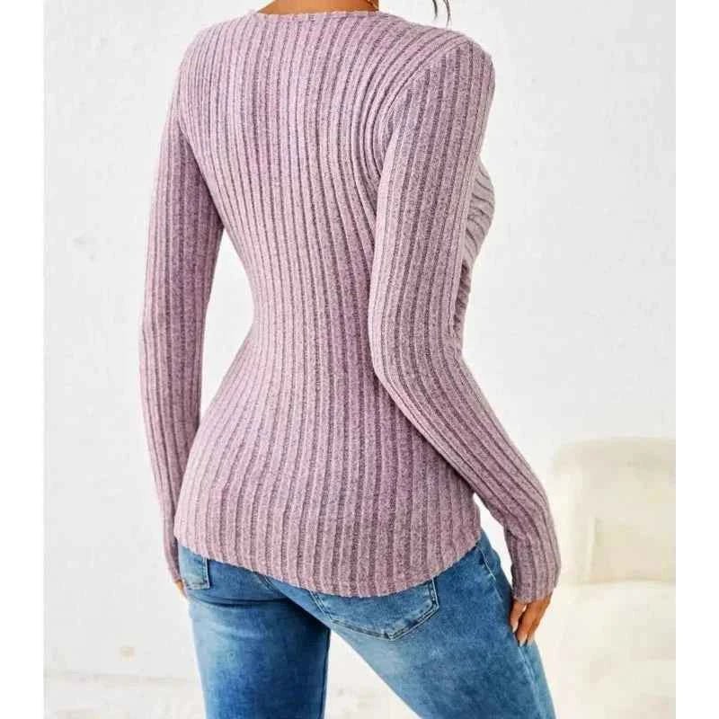 Women's Ribbed Wrap Front Long Sleeve Top