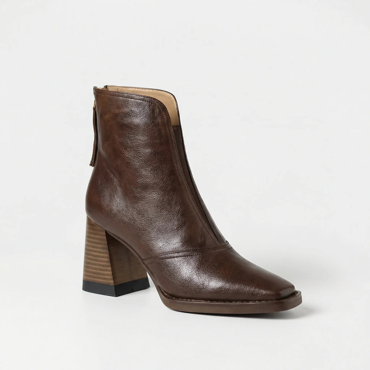 Women's Glossy Block Heel Ankle Boots with Zip Closure
