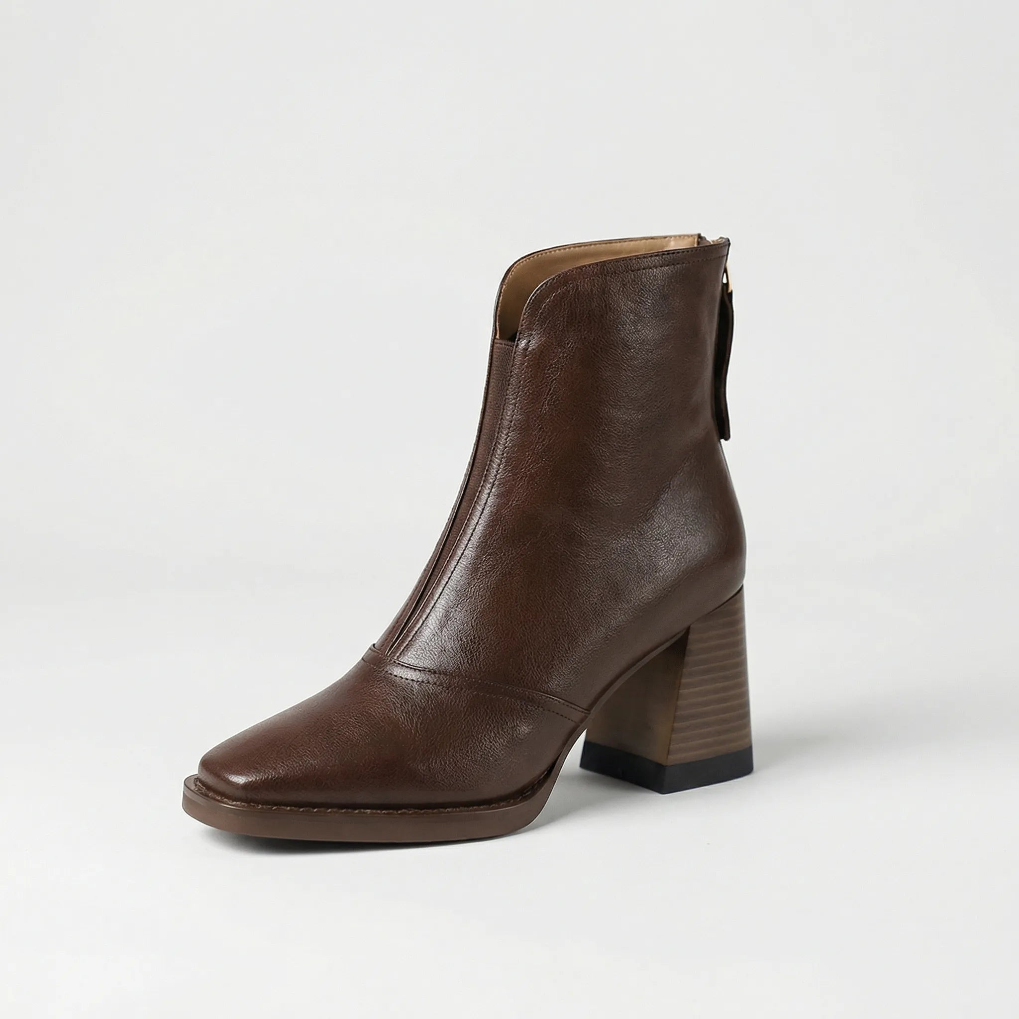 Women's Glossy Block Heel Ankle Boots with Zip Closure