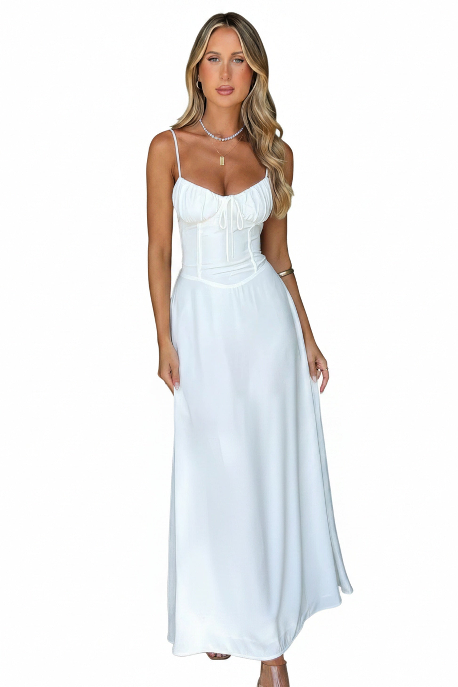 Women's Corset Bodice Maxi Dress with Thin Straps