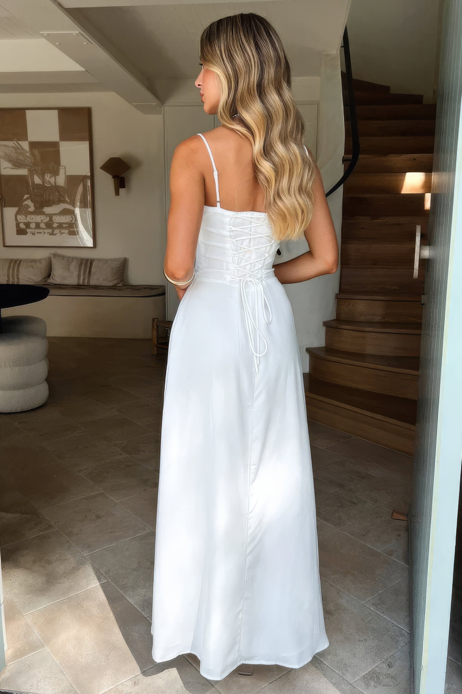 Women's Corset Bodice Maxi Dress with Thin Straps