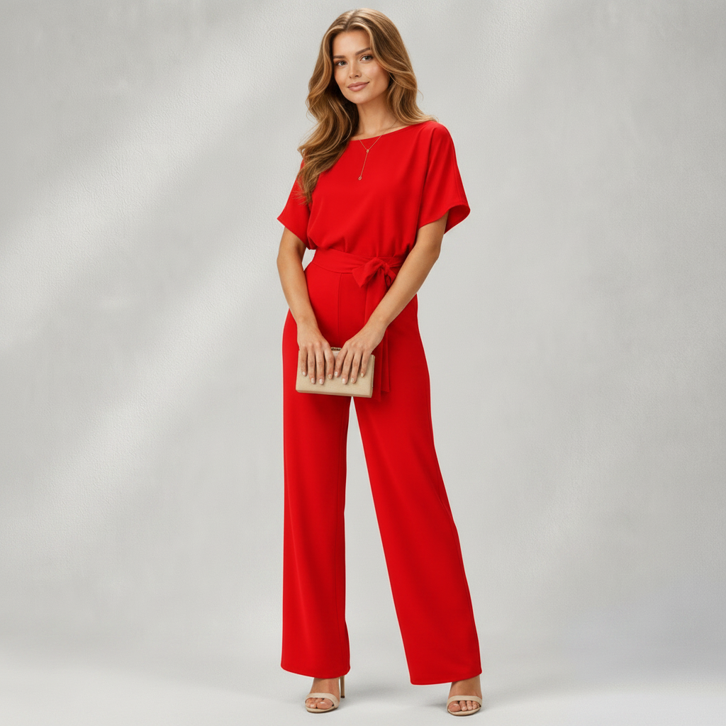 Wide-Leg Jumpsuit with Batwing Sleeves and Tie Waist