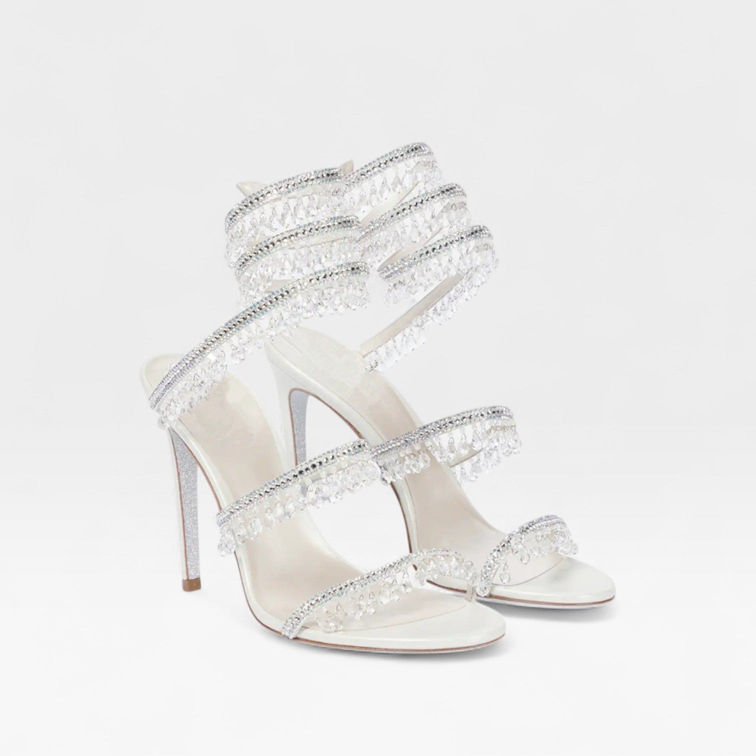 Stiletto Sandals with Spiral Wrap and Fringe Beading