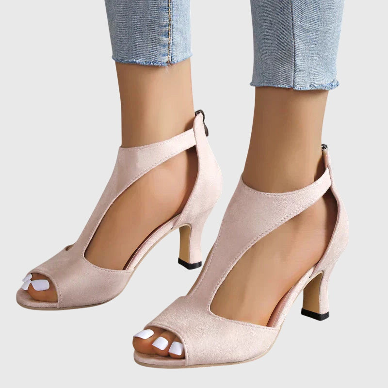 Peep-Toe Kitten Heel Sandals with Ankle Strap