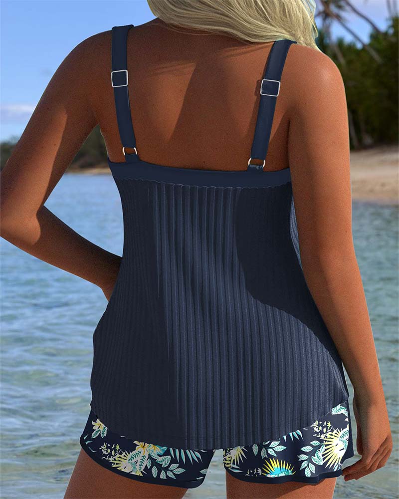 Pleated Tank Swim Set with Tie-Front Detail