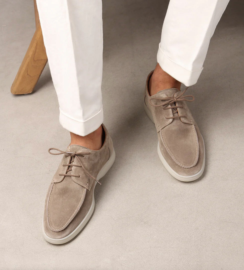 Men's Suede Moccasin Shoes with Lace-Up Front