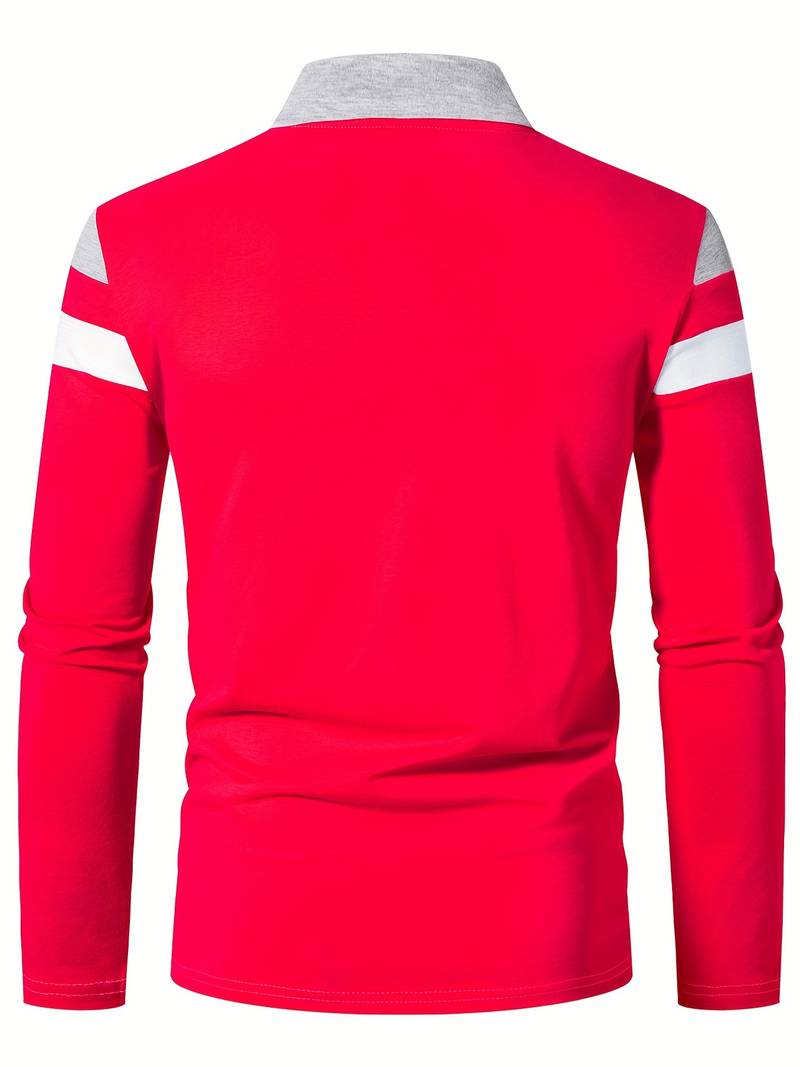Men's Quarter Zip Colour Block Polo Shirt