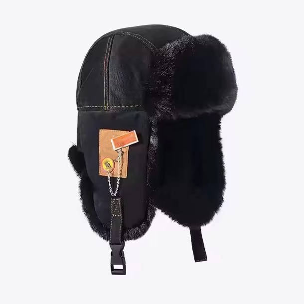 Czapka trapera z nausznikami | Zimowa czapka z podszewką ze sztucznego futra