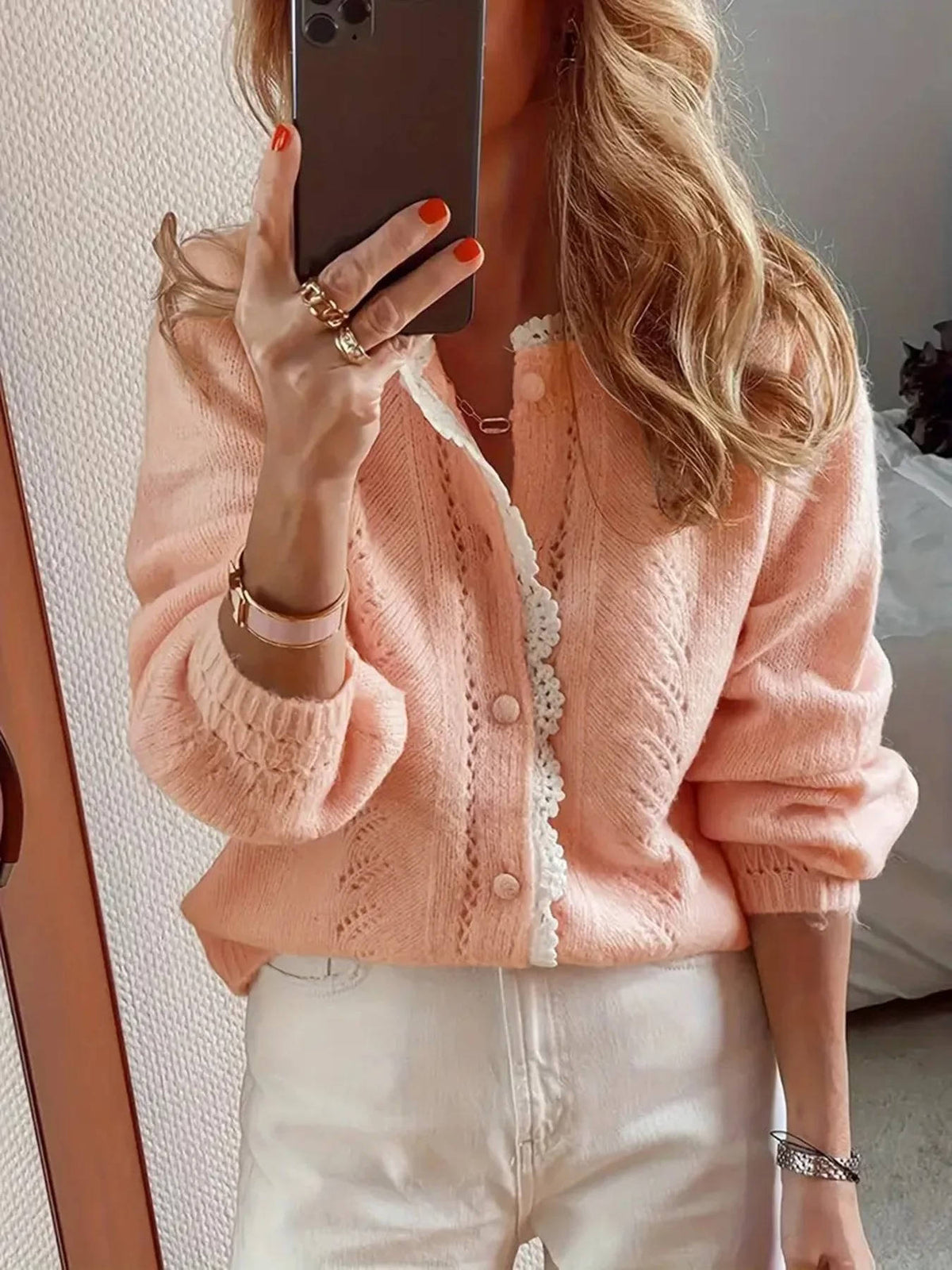 Gilet au crochet à manches courtes pour femme