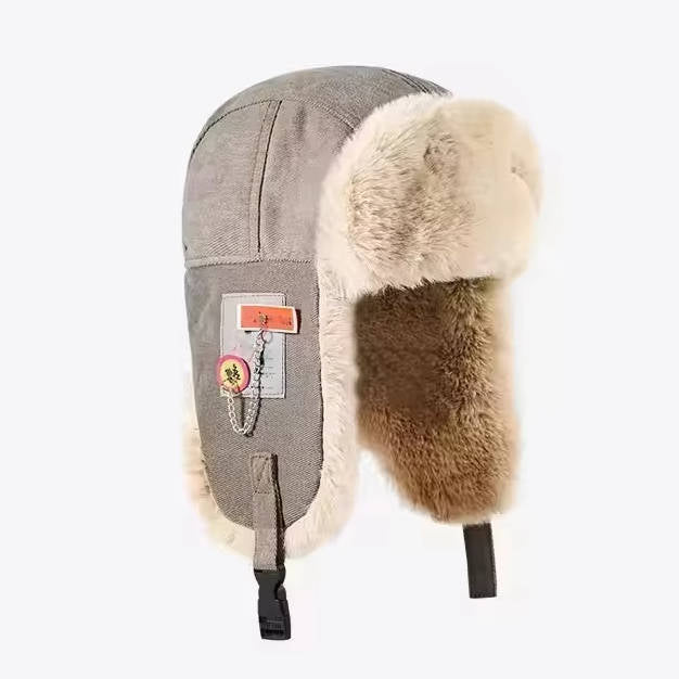 Czapka trapera z nausznikami | Zimowa czapka z podszewką ze sztucznego futra