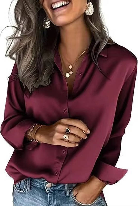 Women's Satin Button-Up Shirt | Long Sleeve Business Blouse