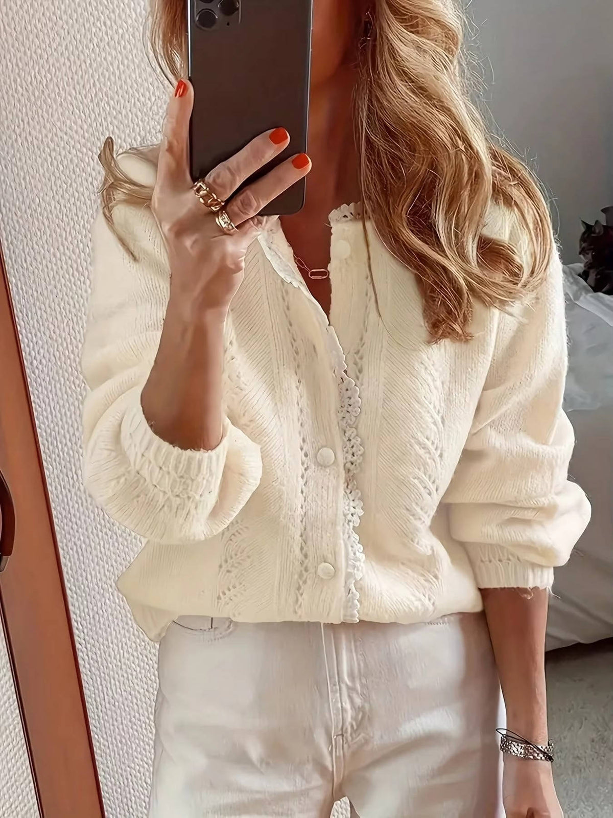 Gilet au crochet à manches courtes pour femme