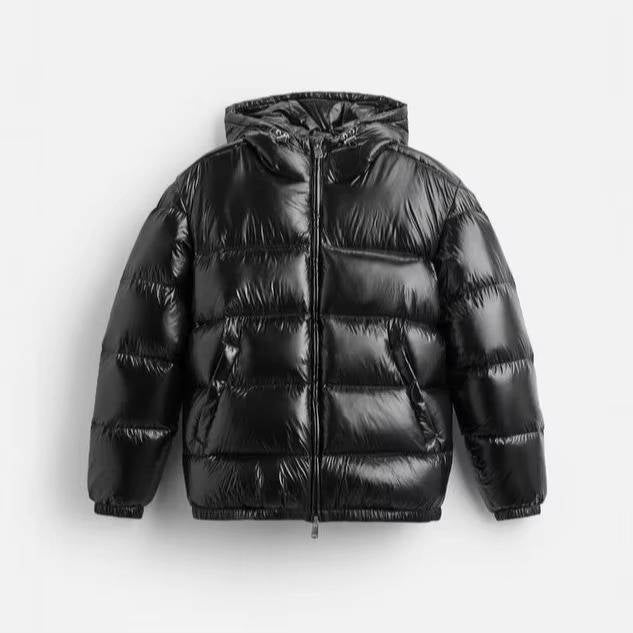 Men's Hooded Puffer Jacket | Glossy Finish Winter Coat