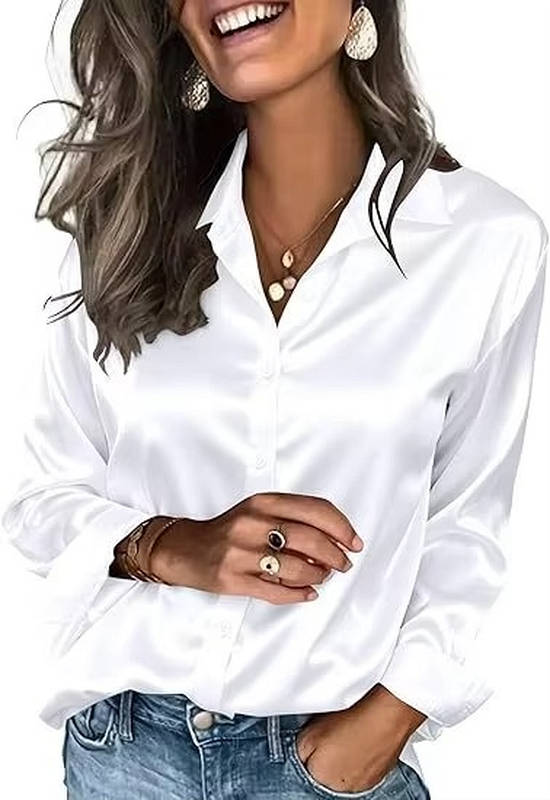 Women's Satin Button-Up Shirt | Long Sleeve Business Blouse