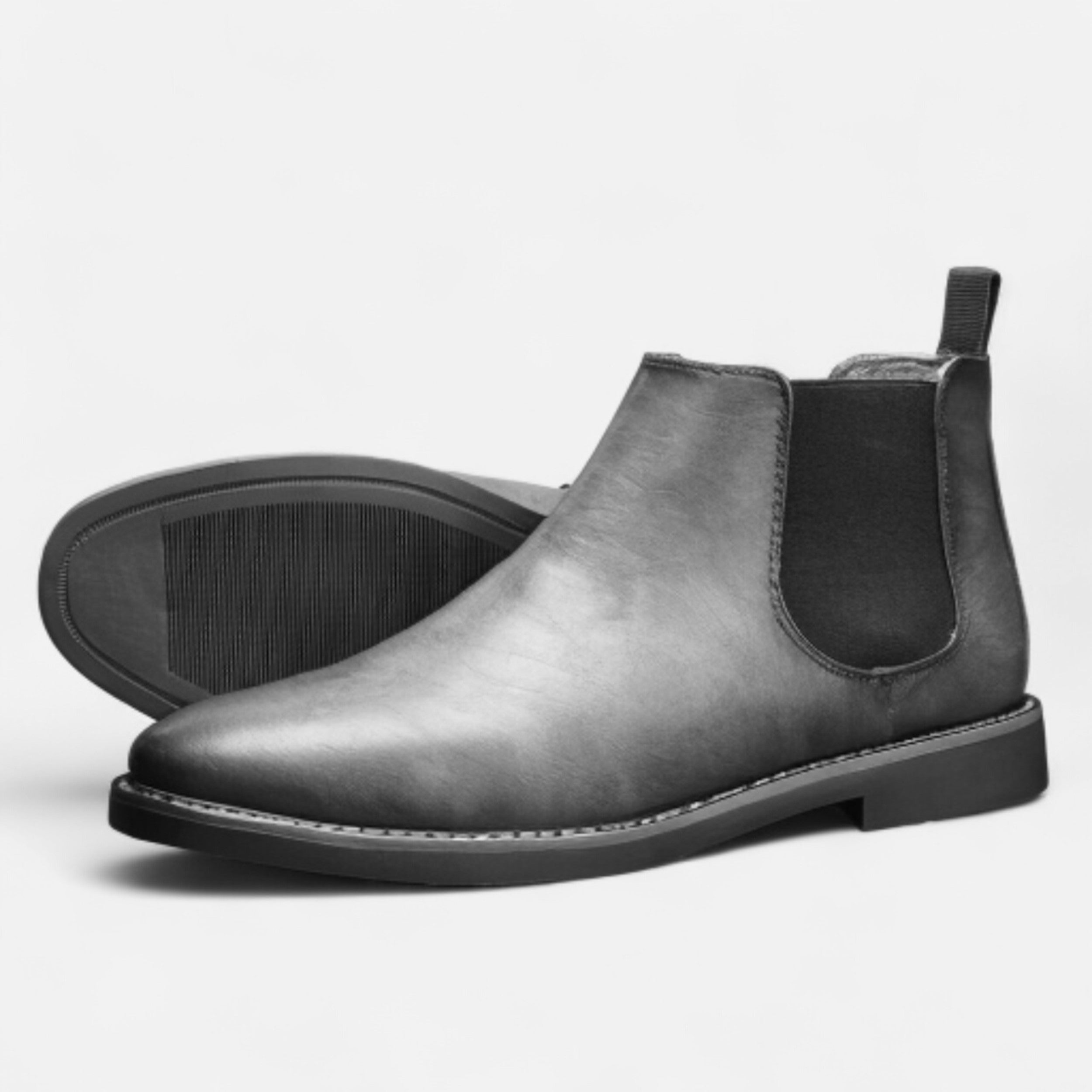 Leather Chelsea Boots with Elastic Side Panel and Pull Tab