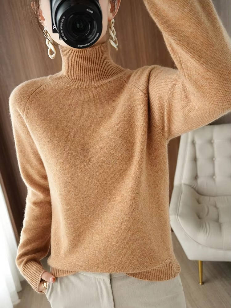 Pull à col roulé en cachemire pour femme