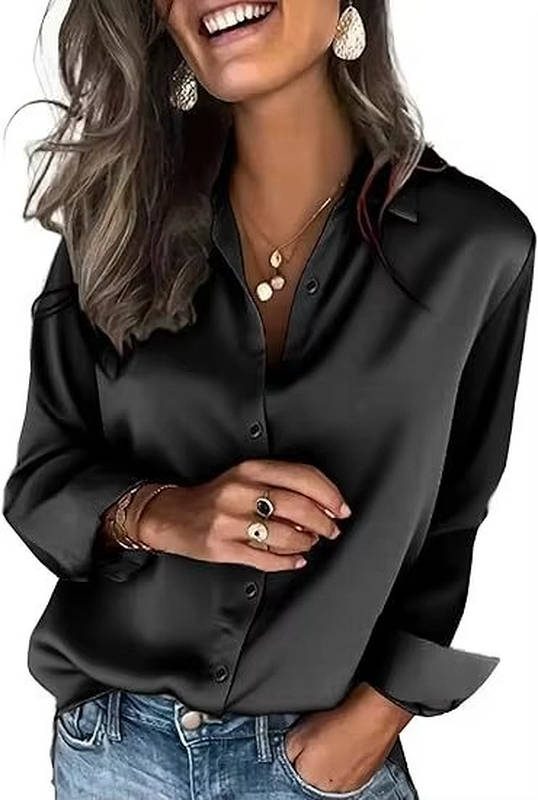 Women's Satin Button-Up Shirt | Long Sleeve Business Blouse