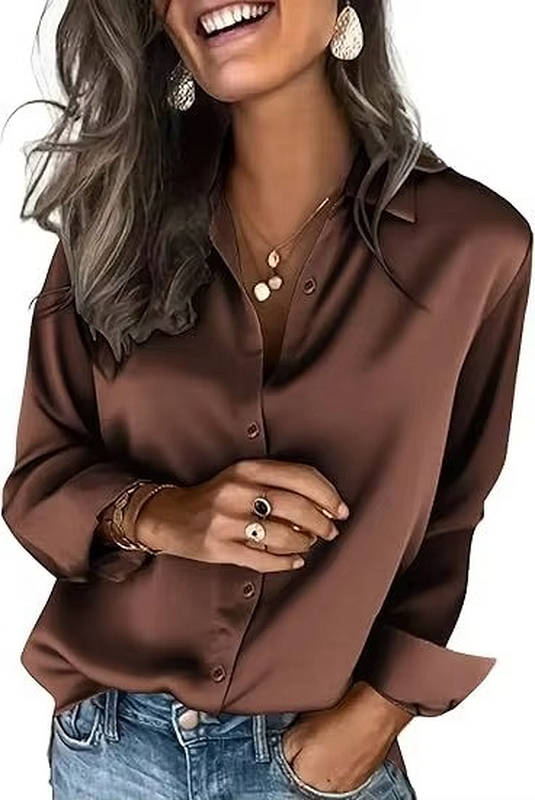 Women's Satin Button-Up Shirt | Long Sleeve Business Blouse