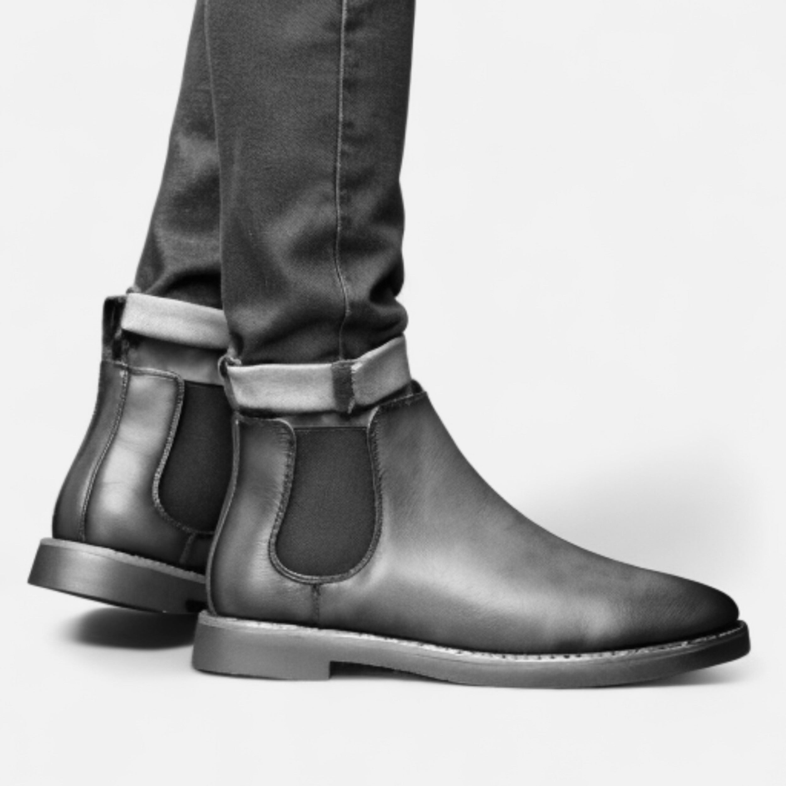 Leather Chelsea Boots with Elastic Side Panel and Pull Tab