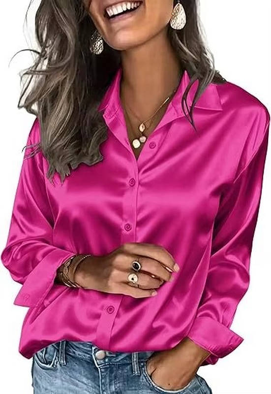 Women's Satin Button-Up Shirt | Long Sleeve Business Blouse