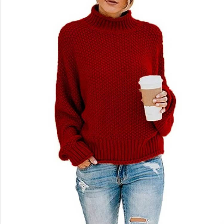 Pull à col roulé en grosse maille pour femme