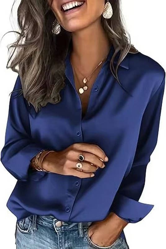 Women's Satin Button-Up Shirt | Long Sleeve Business Blouse