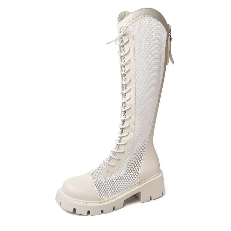 Women’s Knee-High Mesh Lace-Up Chunky Boots