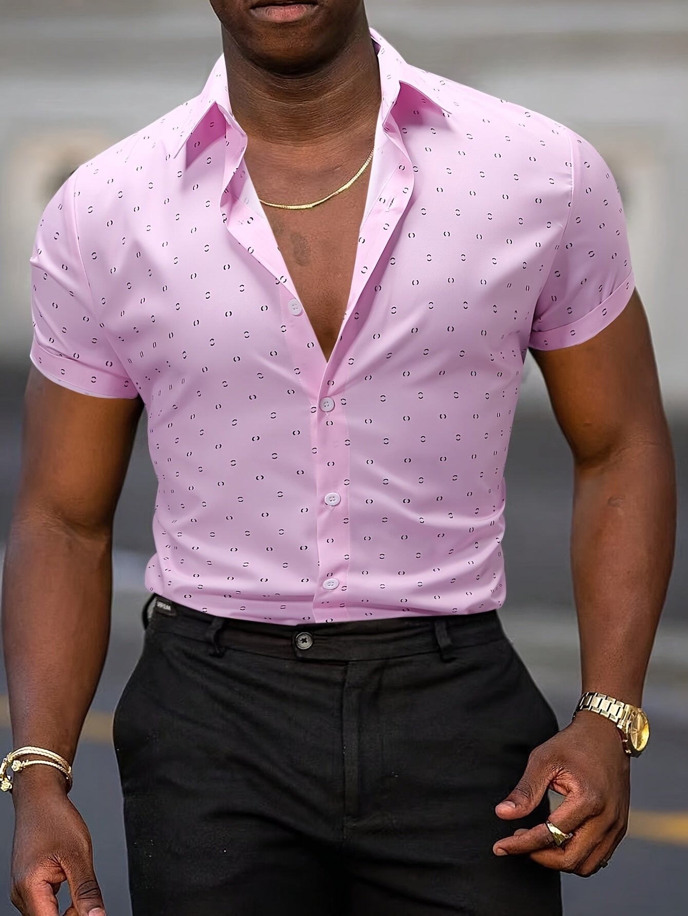 Chemise à manches courtes pour homme à imprimé géométrique