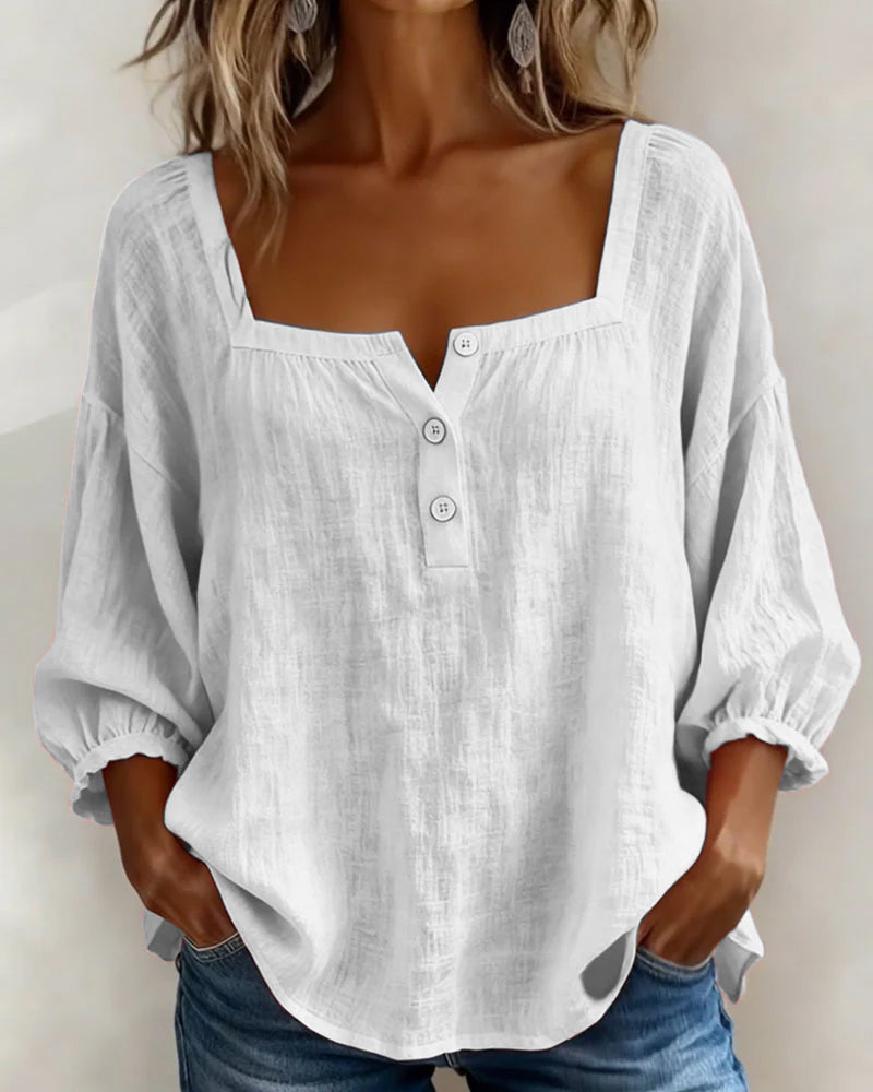 Women's Relaxed Square Neck Button Blouse