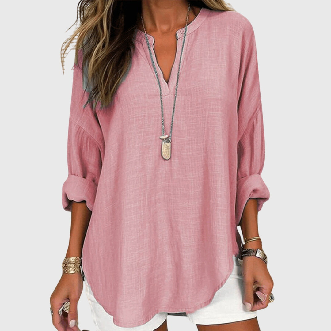 V-Neck Linen Blouse with Relaxed Fit
