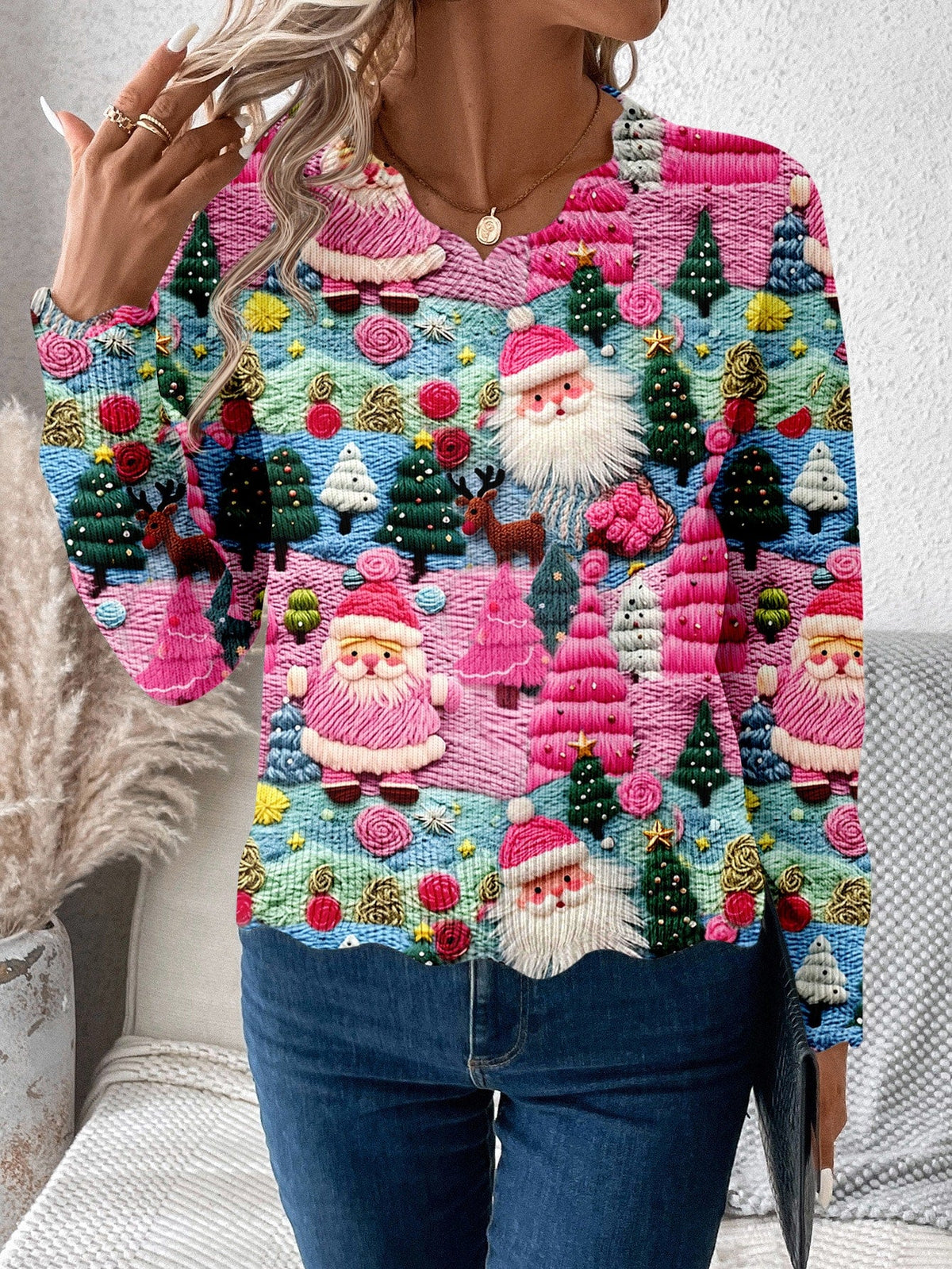 Pull de Noël pour femme avec motif festif du père Noël